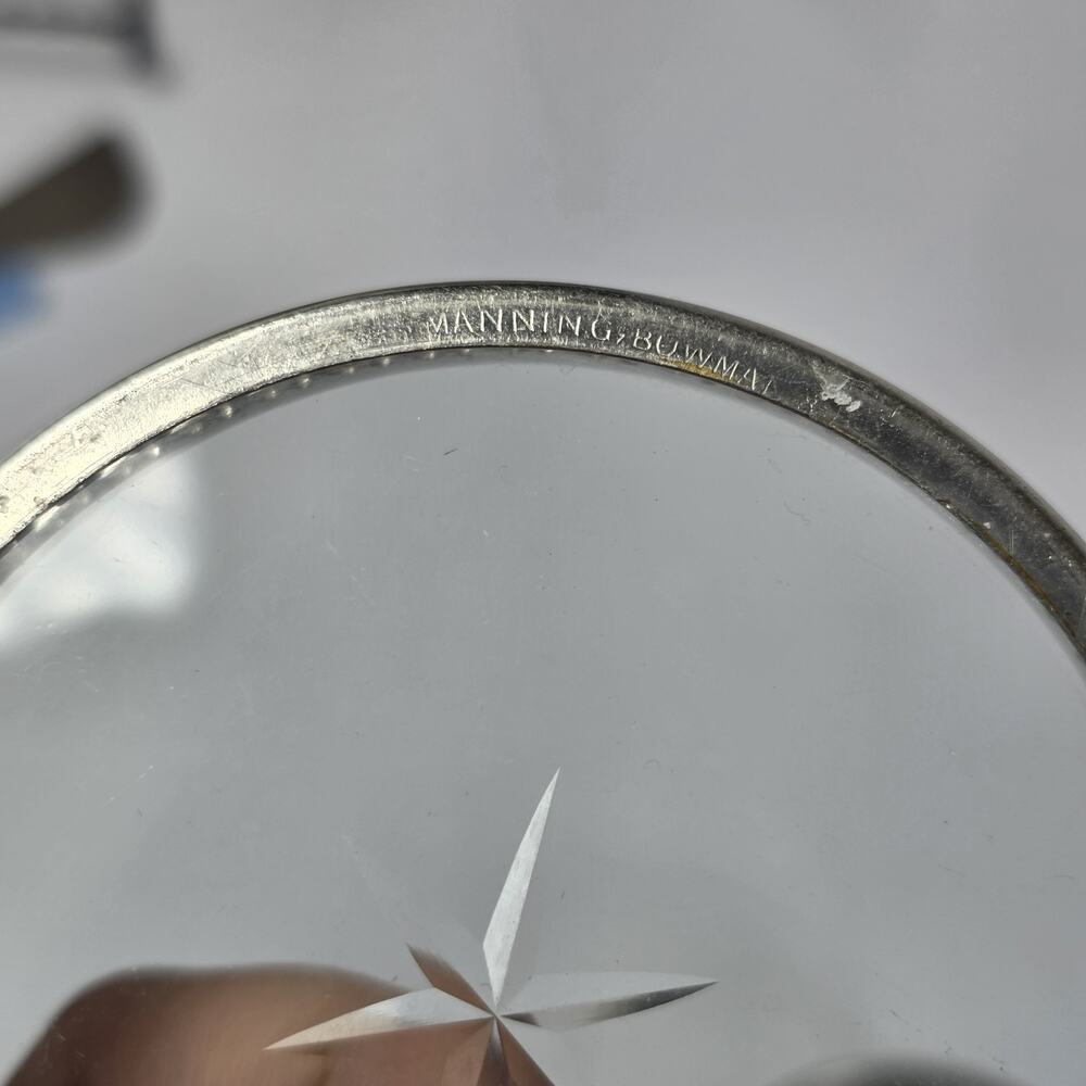 Vintage Manning Bowman MCM Glass Coasters Set of 5 Silverplate Starburst USA - Picture 10 of 10